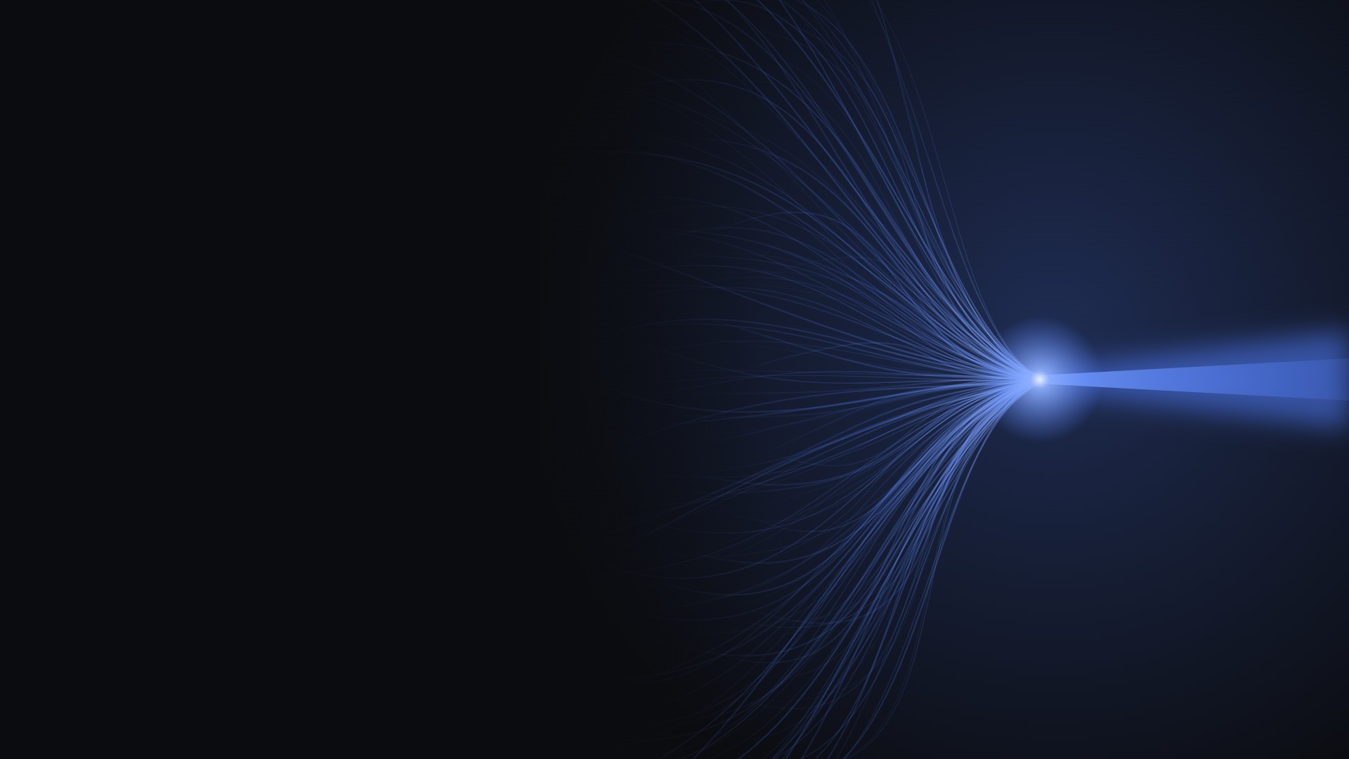 Abstrakte Linien, die sich auf dunklem Hintergrund zu einem gebündelten blauen Strahl verdichten – Sinnbild für die Ausrichtung auf eine Suchabsicht